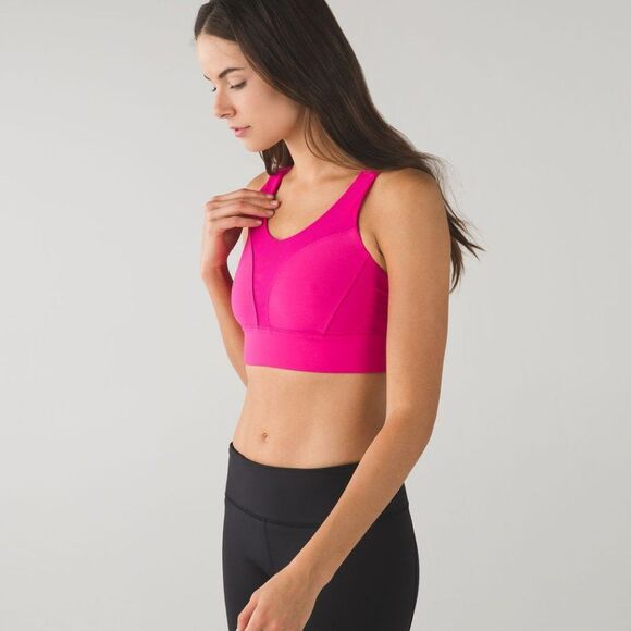 NEW LULULEMON Oxygen Bra Long Line Raspberry Pink Size 4 High Support Mesh NWOT - Picture 4 of 13